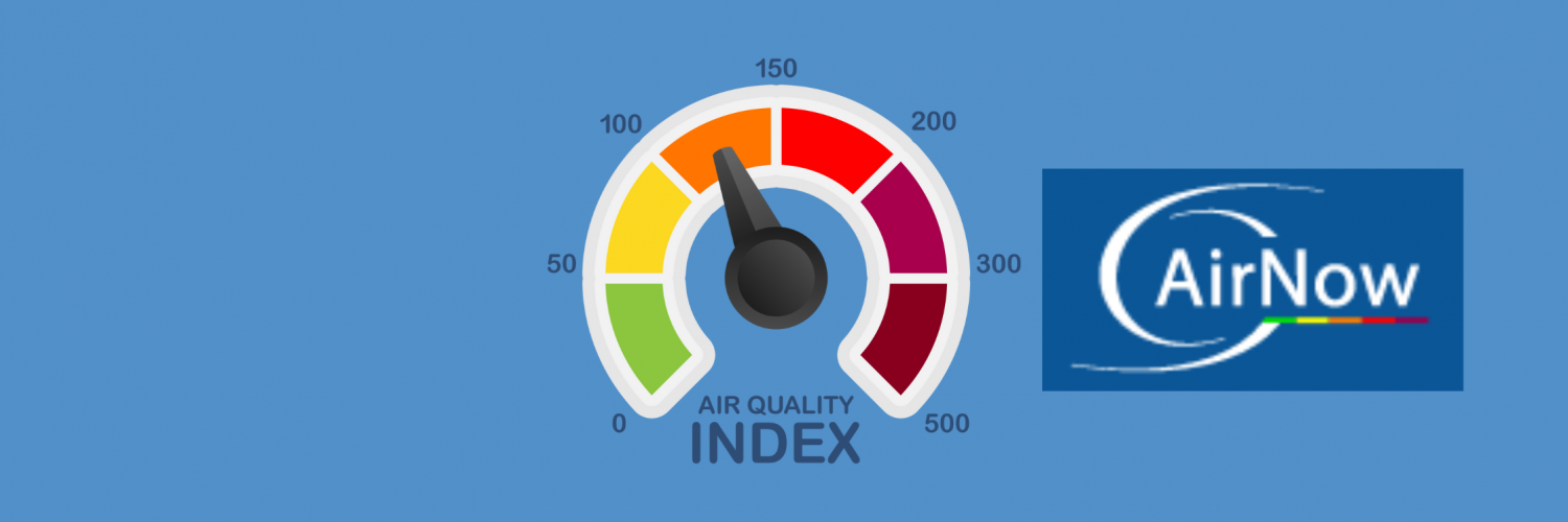 AirNow logo with an air quality index meter graphic next to it